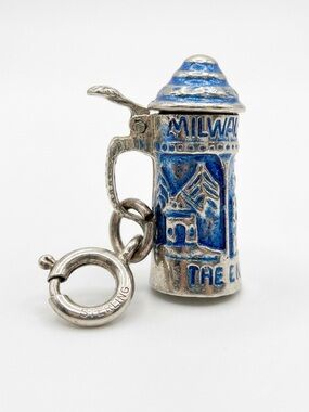Sterling Silver Blue Enamel Stein opening Charm